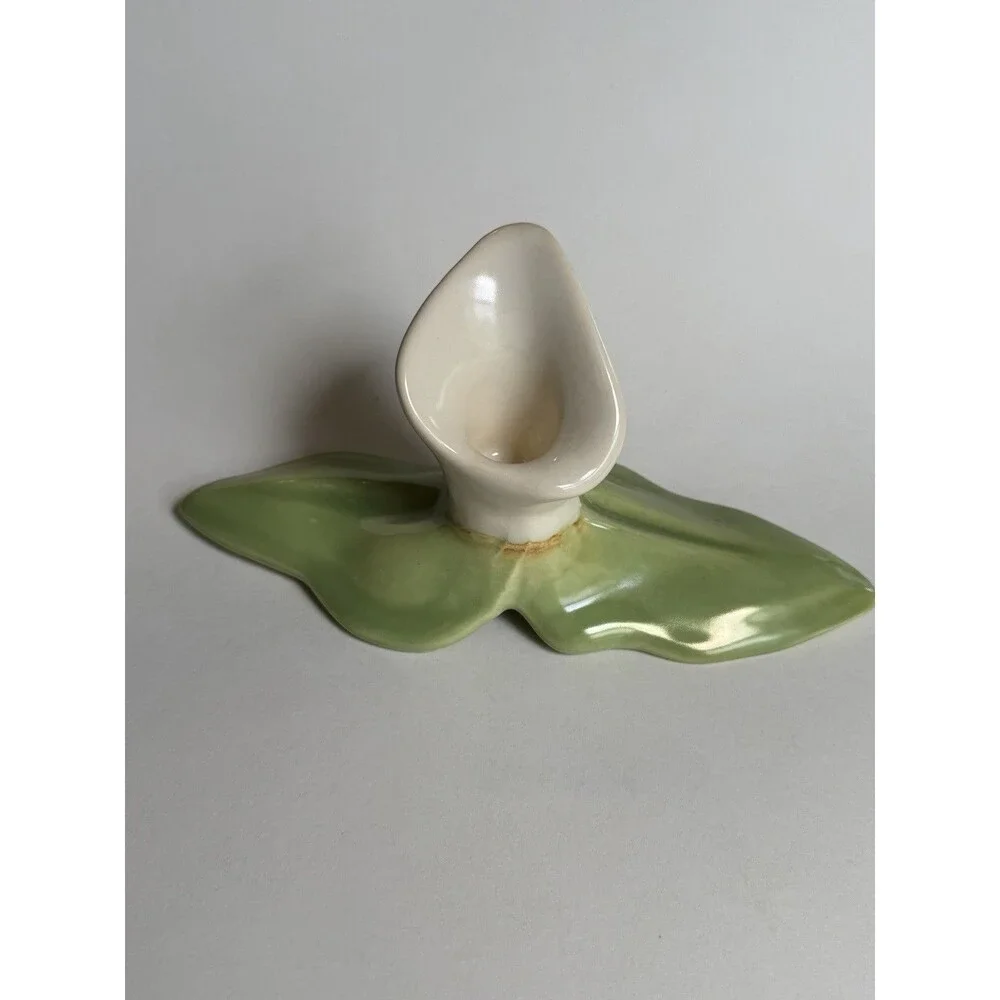 Vintage MCM Calla Lily Ceramic Candle Holders Pair Floral Muted Tones
